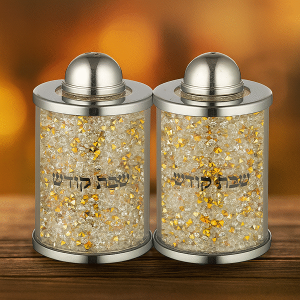 זוג מלחיות קריסטל עם אבני לבן וזהב